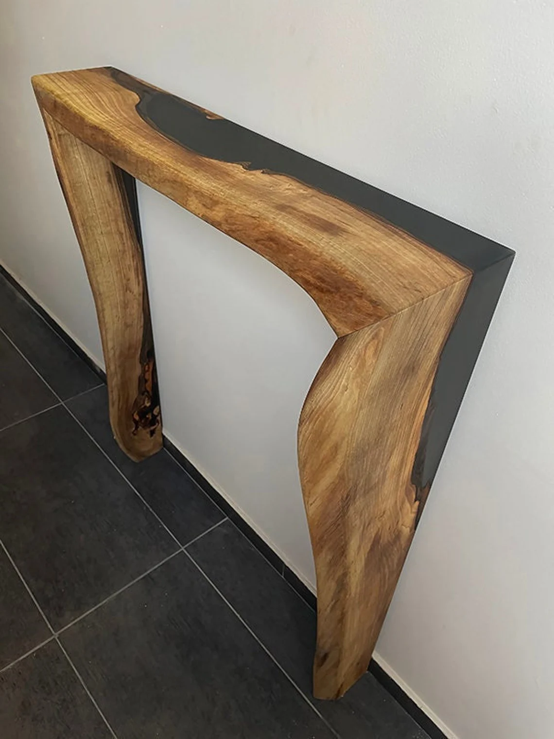 wood waterfall console table